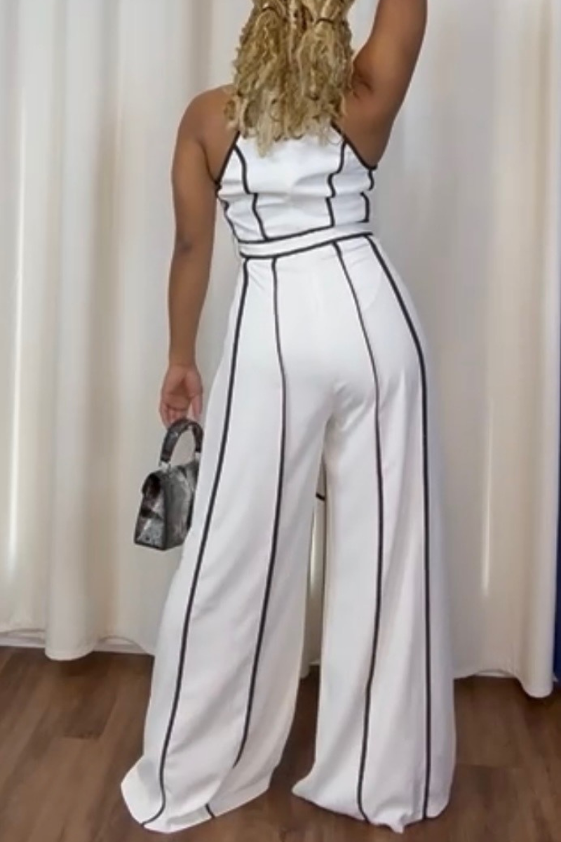 "Timeless Touch" White & Black Stripe Jumpsuit