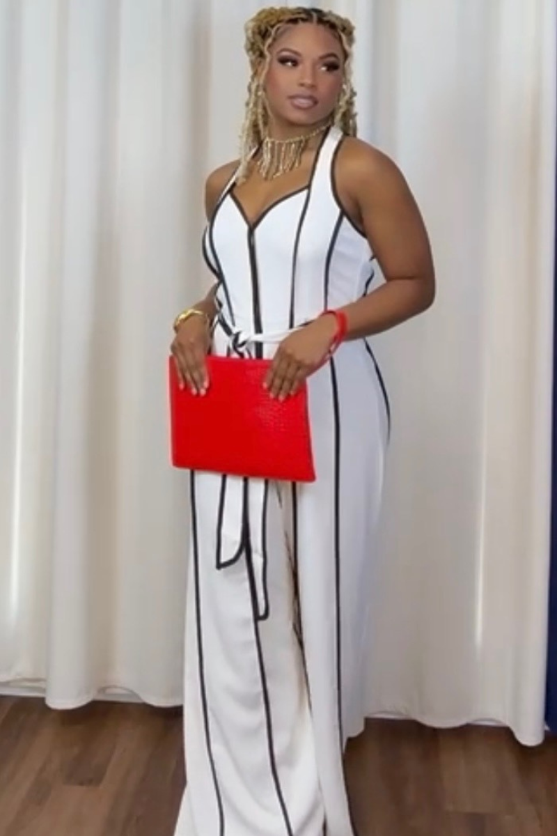 "Timeless Touch" White & Black Stripe Jumpsuit