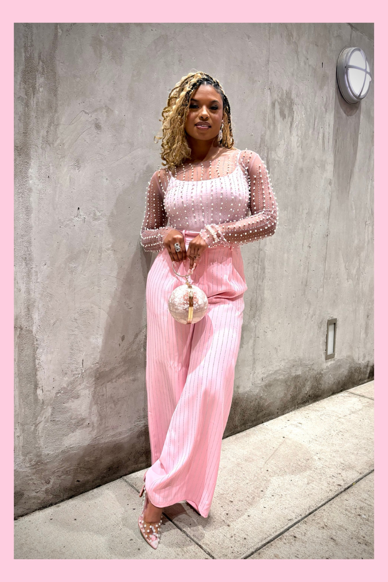 "Strawberry Sensation" Light Pink & Pear Studded Top w/ Matching Pant