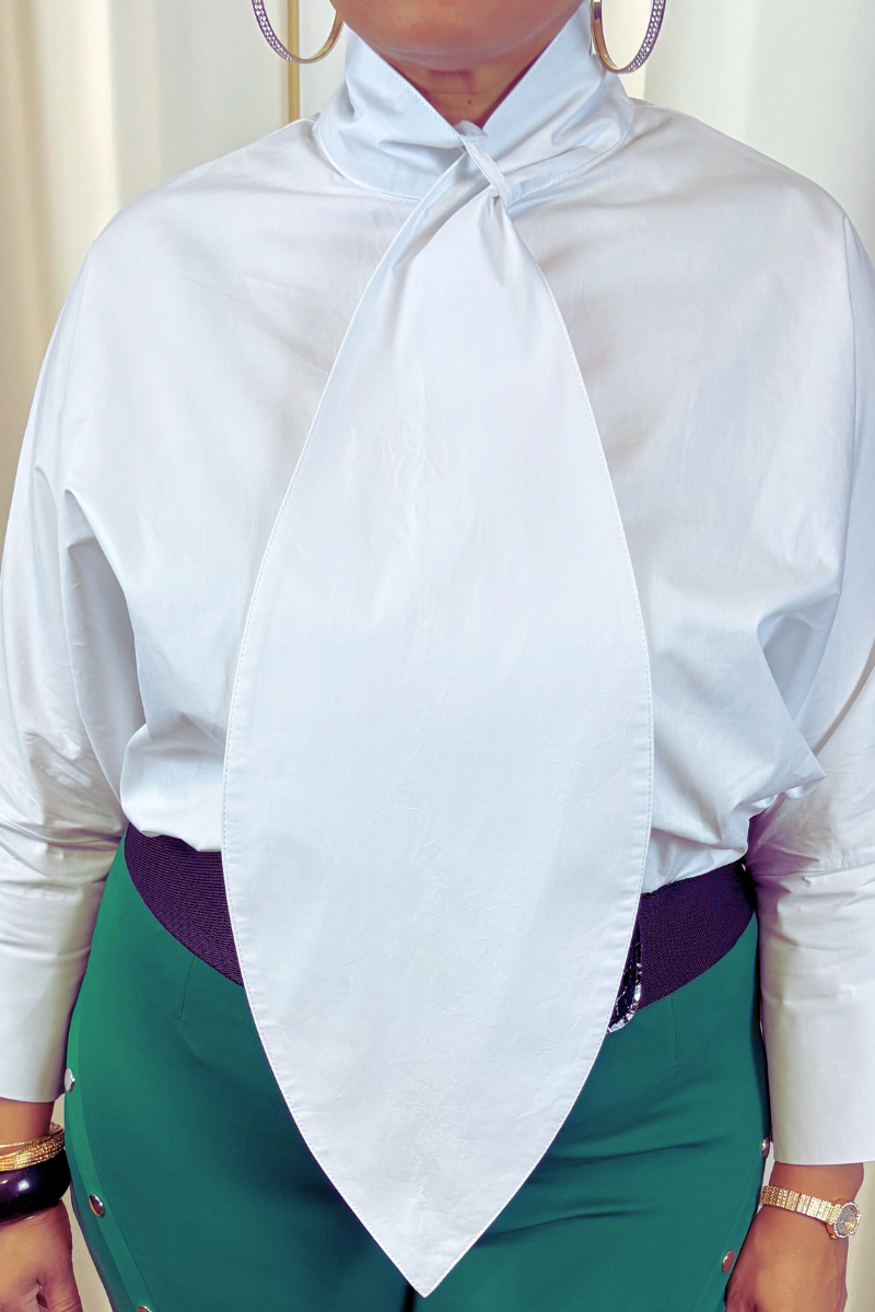 "White Ice" Necktie Blouse