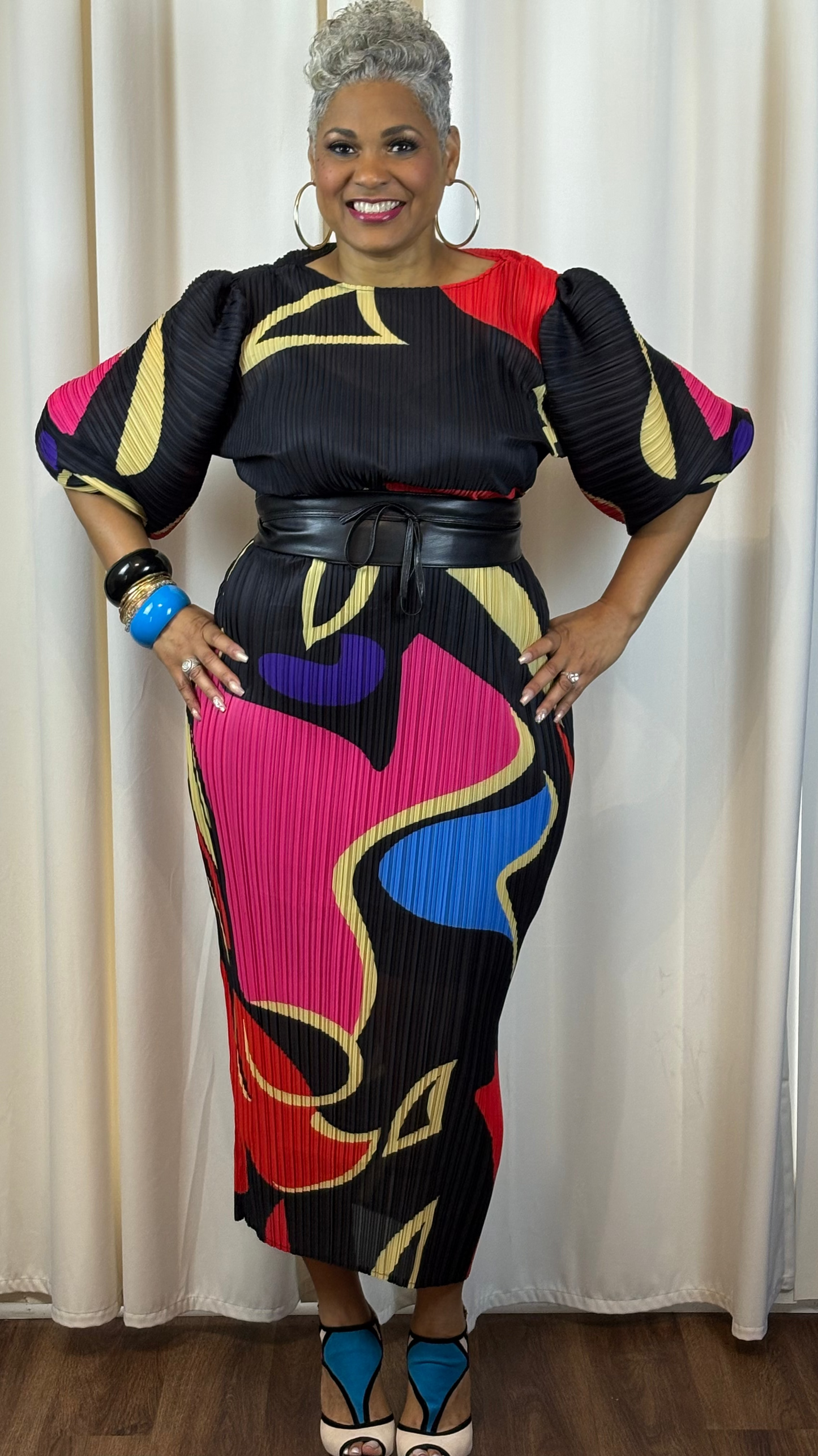 "The Swirl Desire" Multi-Color, Puff Sleeve Maxi