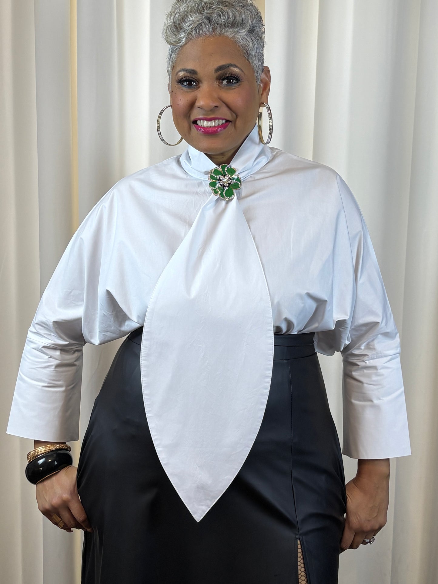 "White Ice" Necktie Blouse