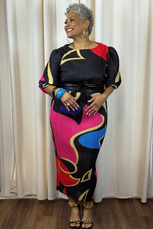 "The Swirl Desire" Multi-Color, Puff Sleeve Maxi