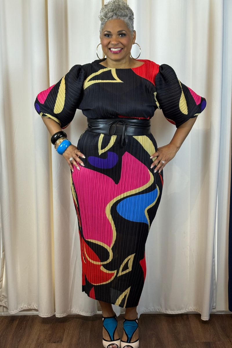 "The Swirl Desire" Multi-Color, Puff Sleeve Maxi