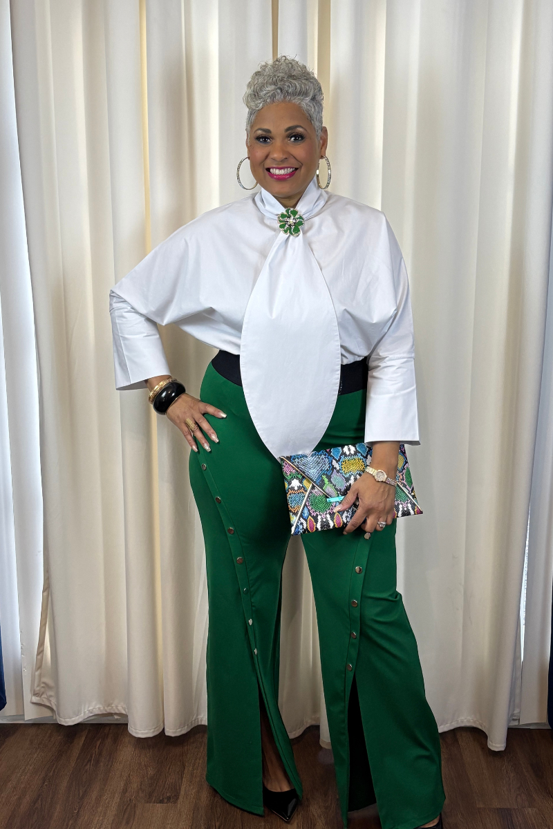 "White Ice" Necktie Blouse