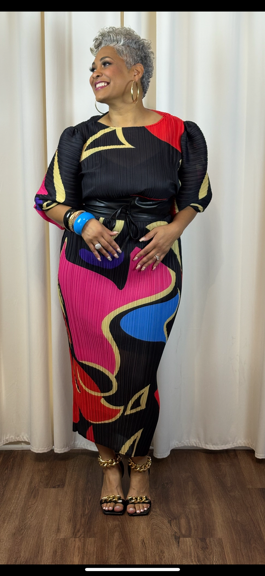 "The Swirl Desire" Multi-Color, Puff Sleeve Maxi